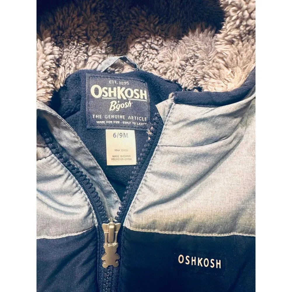 OshKosh B'Gosh Infant One-Piece Cozy Sherpa-Lined Hood Snowsuit Pram 6-9 mos.